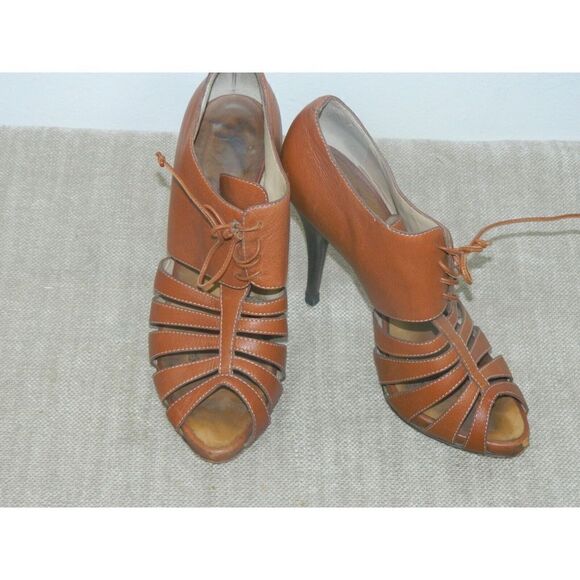 Guiseppe‎ Zanotti Shoe Size 8 EU 38 Brown Cage Open Toe Zip Back Brown Heel - Picture 2 of 10